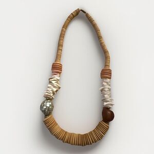 Vtg Coconut Shell & Natural Wood chunky necklace Boho Statement